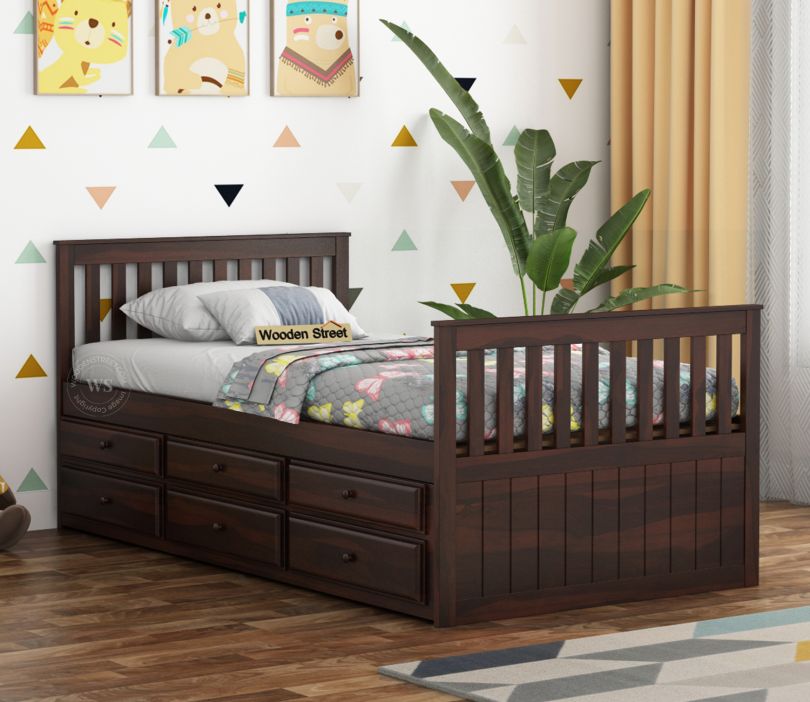Front Image 1 - Pear Kids Trundle Bed With Storage (Walnut Finish)