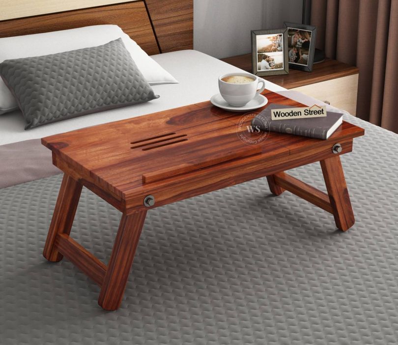 Laptop table design lance sheesham wood laptop table in honey finish | bed table for laptop near me