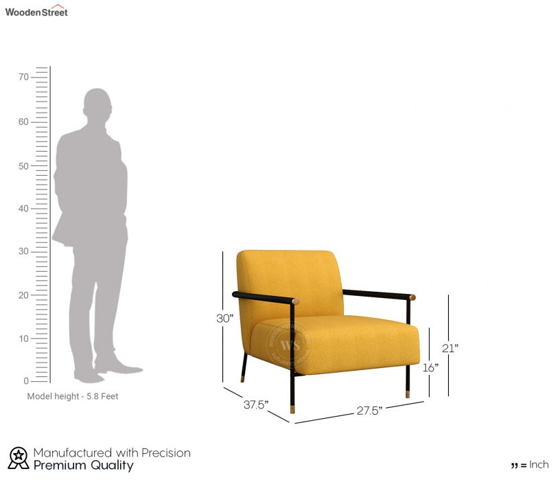 Dimension Image 1 - Valentina Metal Lounge Chair (Boucle Yellow, Black Finish)
