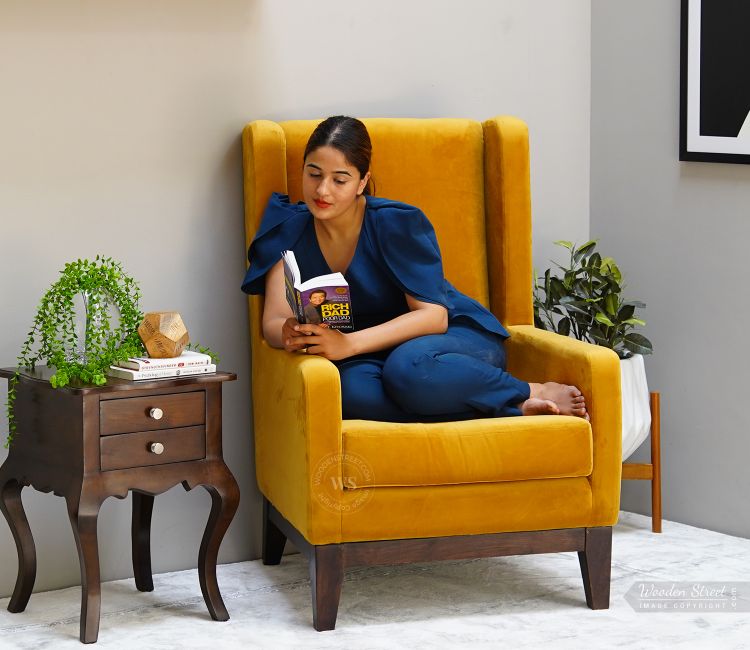 Joan Wingback Chair (Velvet, Chestnut Brown) Wing Chair Online - Joan Wingback Chair (Velvet, Chestnut Brown)