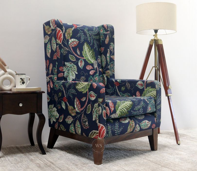 High Back Single Sofa Chair Joan Wingback Chair (Fabric, Dusky Leaf)