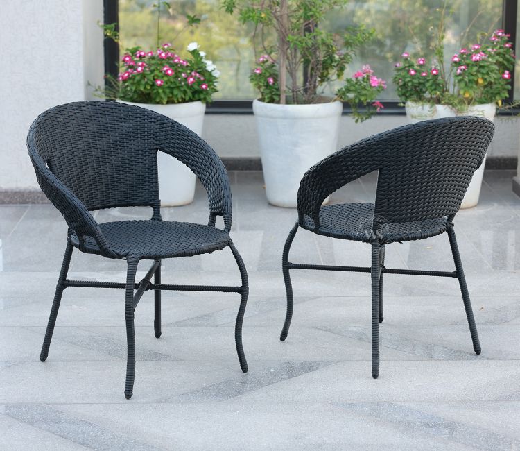 Milano Wicker Outdoor Garden Chairs -Set of 2 (Black)