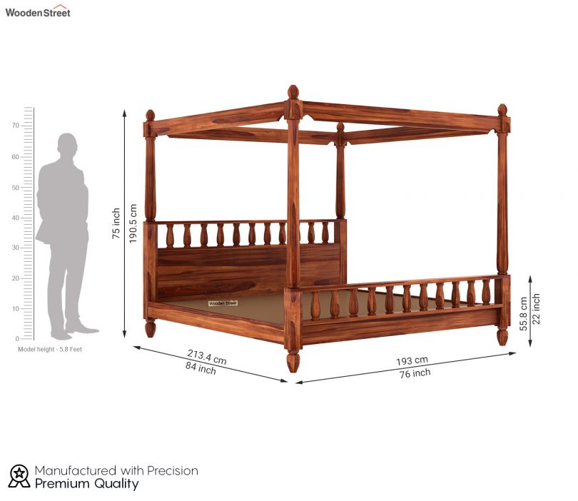 Dimension Image 1 - Allure Poster Bed Without Storage (King Size, Honey Finish)