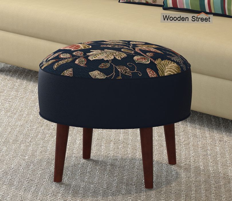 Front Image 1 - Fauna Ottoman (Indigo Ink, Dusky Leaf)