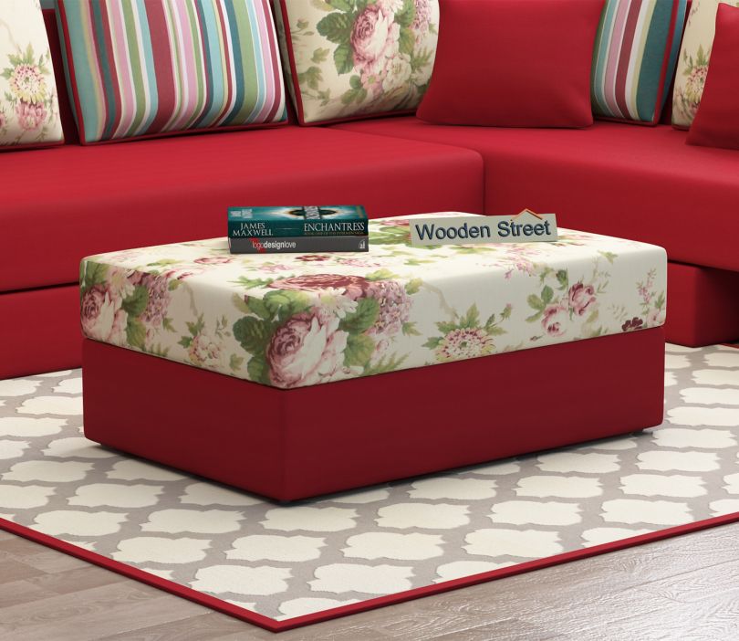 Front Image 1 - Mckellen Pouffe (Cream Blossom, Dusky Rose)