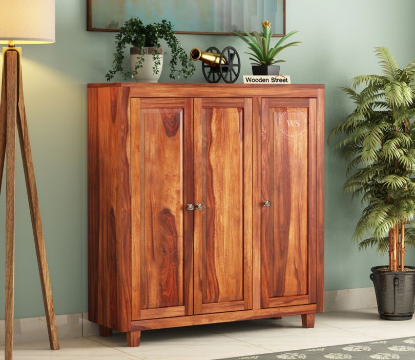 Front Image 1 - Ruben Sheesham Wood Shoe Cabinet With 32 Pair Capacity (Honey Finish)