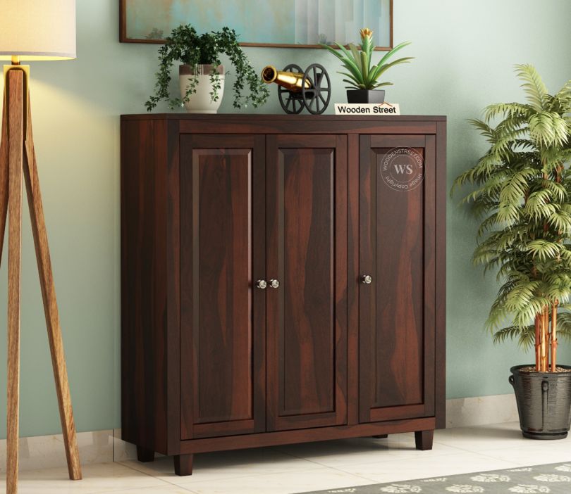 Front Image 1 - Ruben Sheesham Wood Shoe Cabinet With 32 Pair Capacity (Walnut Finish)