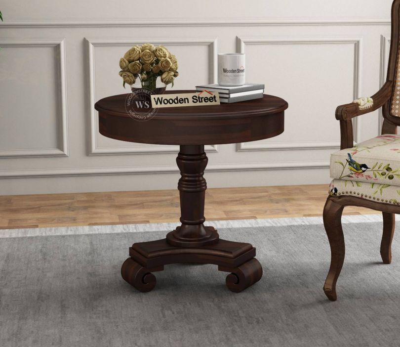Front Image 1 - Dome Sheesham Wood Round Side Table (Walnut Finish)