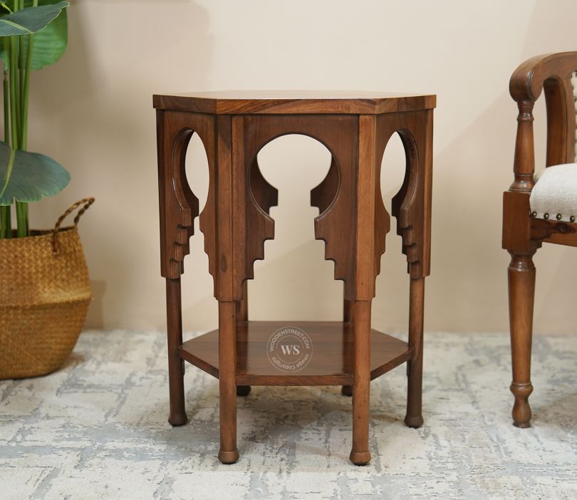 Front Image 1 - Samiha Sheesham Wood Carved Side End Table (Teak Finish)