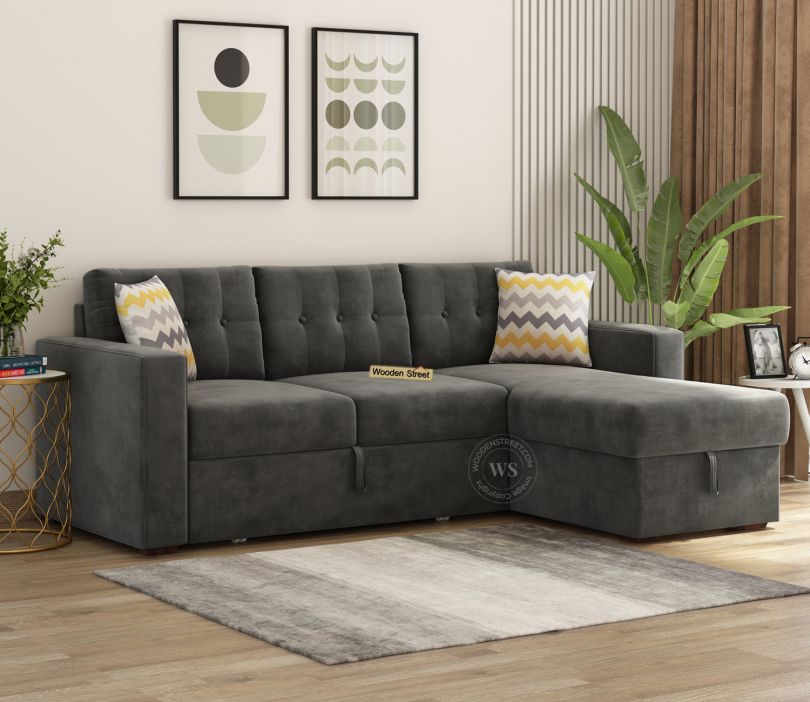 Front Image 1 - Alfonso Right Aligned Convertible Sofa Cum Bed (Velvet, Graphite Grey)