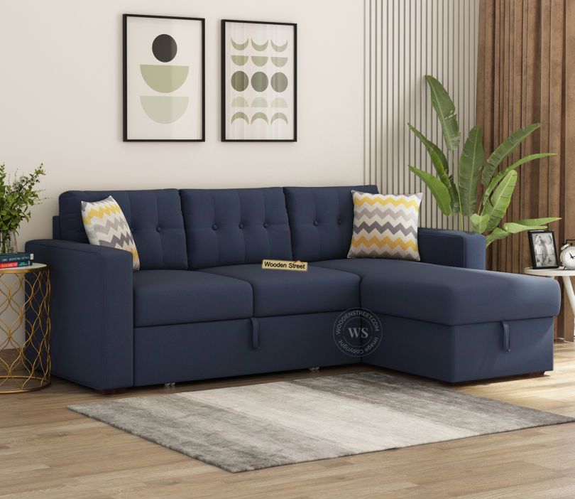 Front Image 1 - Alfonso Right Aligned Convertible Sofa Cum Bed (Cotton, Indigo Ink)