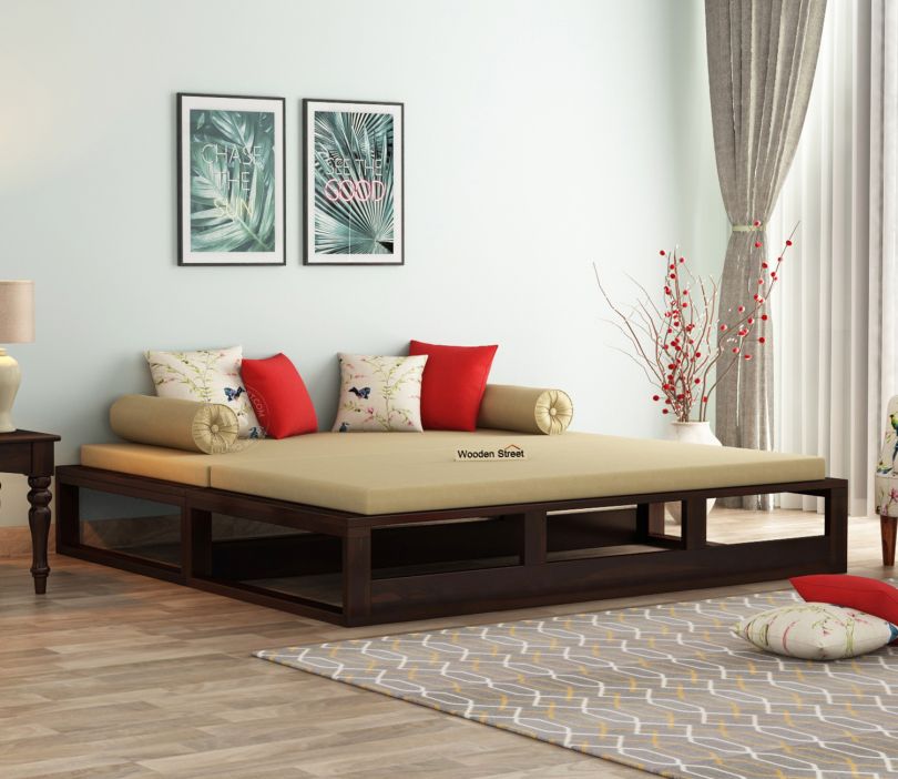 Front Image 1 - Bacon 3 Seater Divan Cum Bed with Mattress (King Size, Walnut Finish)