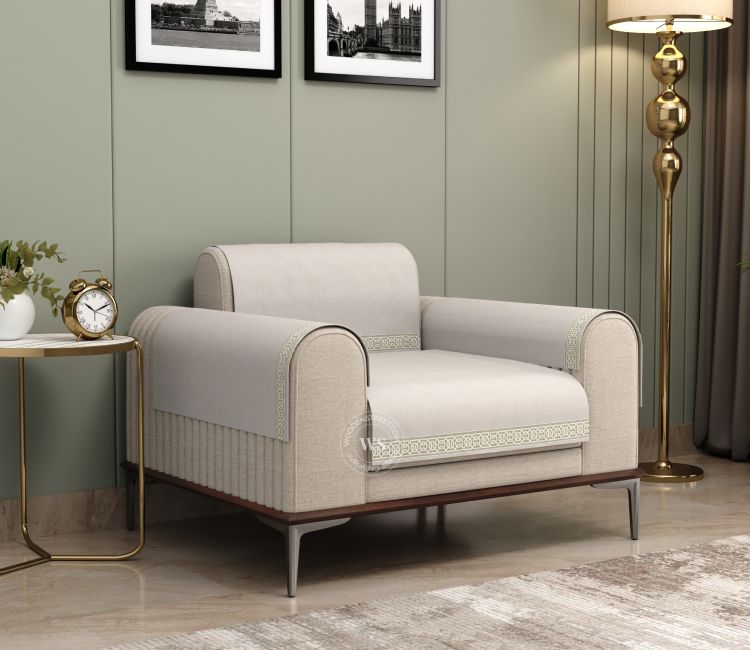 Cambridge 1 Seater Premium Sofa Cover - Set of 4 (Cashew White) White Single seater sofa cover full cloth price online