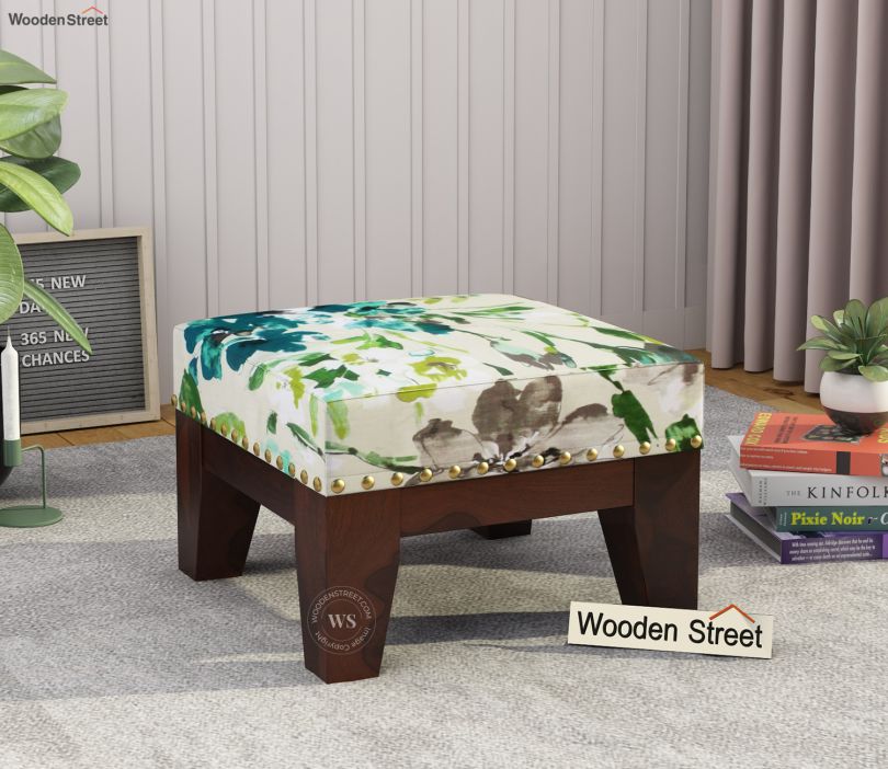 Front Image 1 - Ditor Stool (Walnut Finish, Aqua Flower)