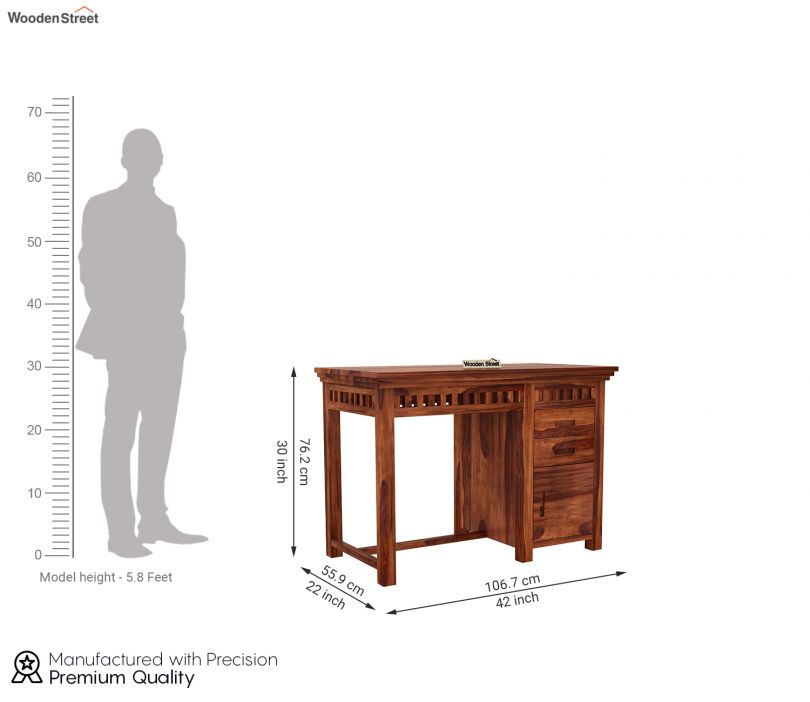 Dimension Image 1 - Adolph Study Table with Pull Out Drawers and Cabinet (Honey Finish)