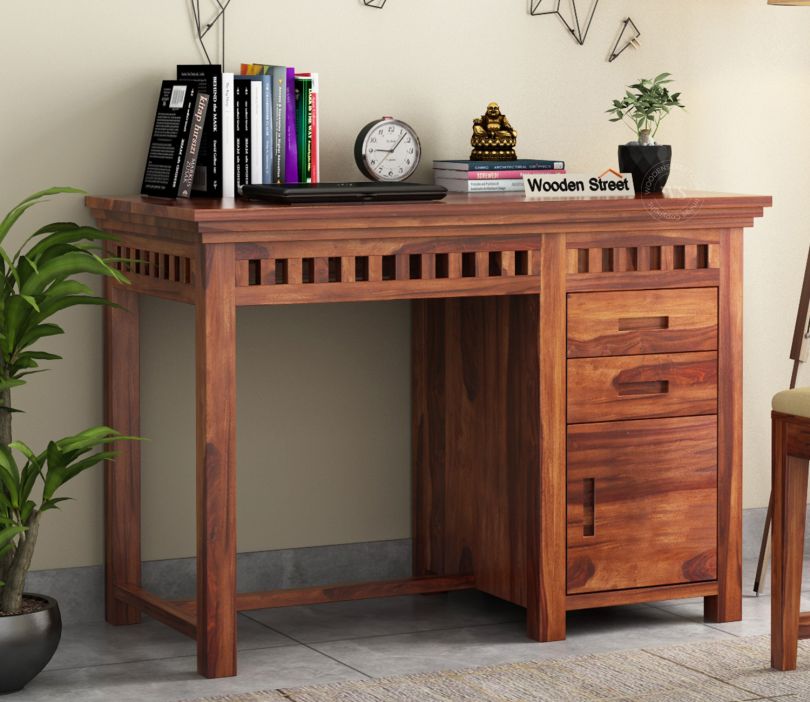 Front Image 1 - Adolph Study Table with Pull Out Drawers and Cabinet (Honey Finish)