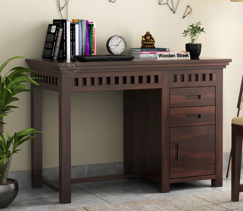 Front Image 1 - Adolph Study Table with Pull Out Drawers and Cabinet (Walnut Finish)