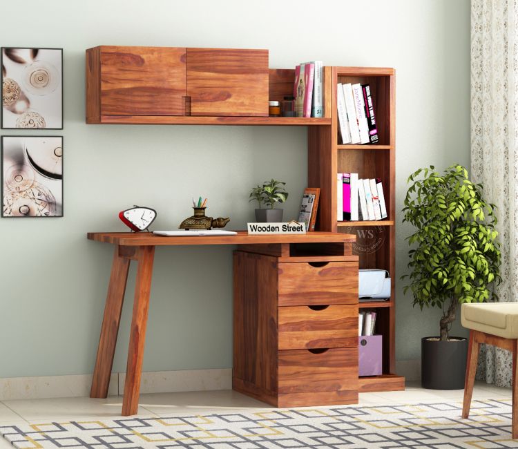 Grande Luxury Study Unit with Storage in Sheesham Wood | Corner Study Table