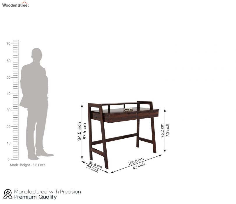Dimension Image 1 - Aurelia Sheesham Wood Study Table With Chair (Walnut Finish)