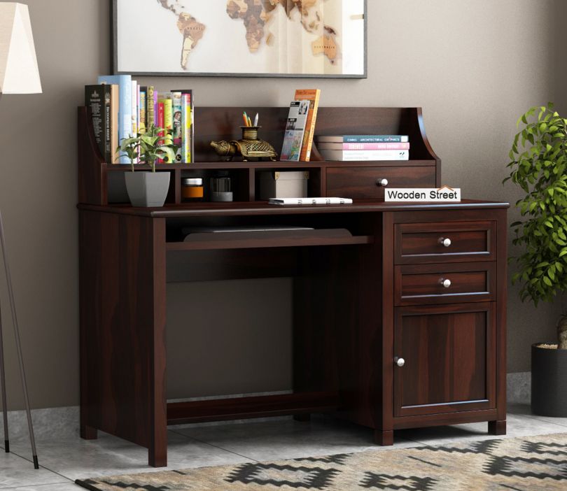 Front Image 1 - Nettle Office Table Cum Shelf (Walnut Finish)