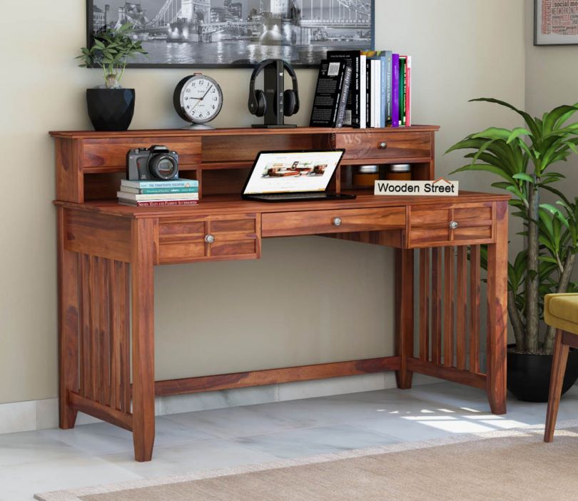 Front Image 1 - Wallace Computer Table With Drawers (Honey Finish)