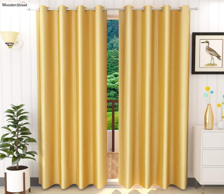 Solid Polyester Room Darkening Poly Blend Window Curtain - Set of 2 (Gold, 5 Feet) curtain design Ideas 2022 | Parda design