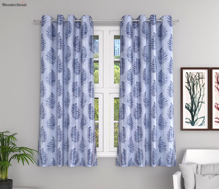 Leaf Floral Poly Blend Eyelet Window Curtain - Set of 2 (Grey, 5 Feet) Leaf Floral Poly Blend Eyelet Window Curtain - Set of 2 (Grey, 5 Feet)