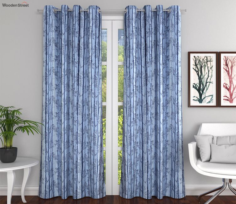 Floral Poly Blend Eyelet Long Door Curtain - Set of 2 (Grey, 9 Feet) Floral Poly Blend Eyelet Long Door Curtain - Set of 2 (Grey, 9 Feet)