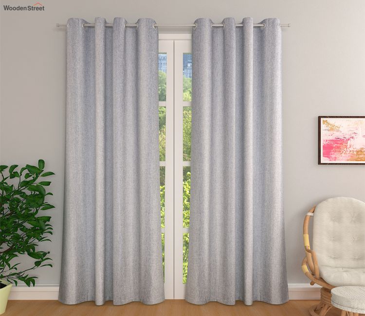 Solid Room Darkening Jute Blackout Door Curtain - Set of 2 (Grey, 7 Feet) Solid Room Darkening Jute Blackout Door Curtain - Set of 2 (Grey, 7 Feet)