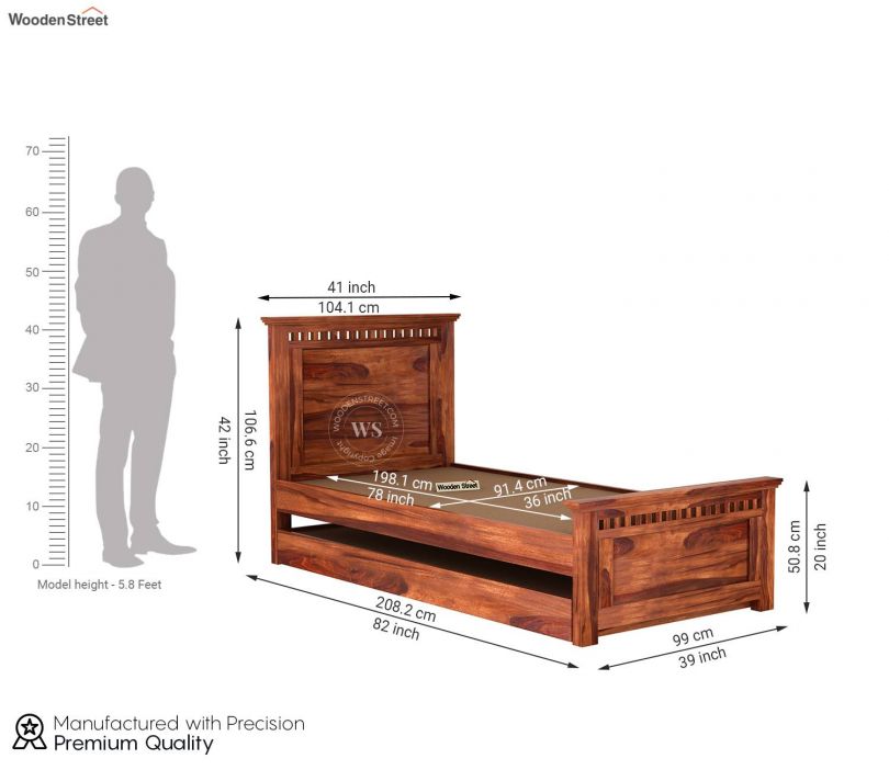 Dimension Image 1 - Adolph Trundle Bed (Honey Finish)