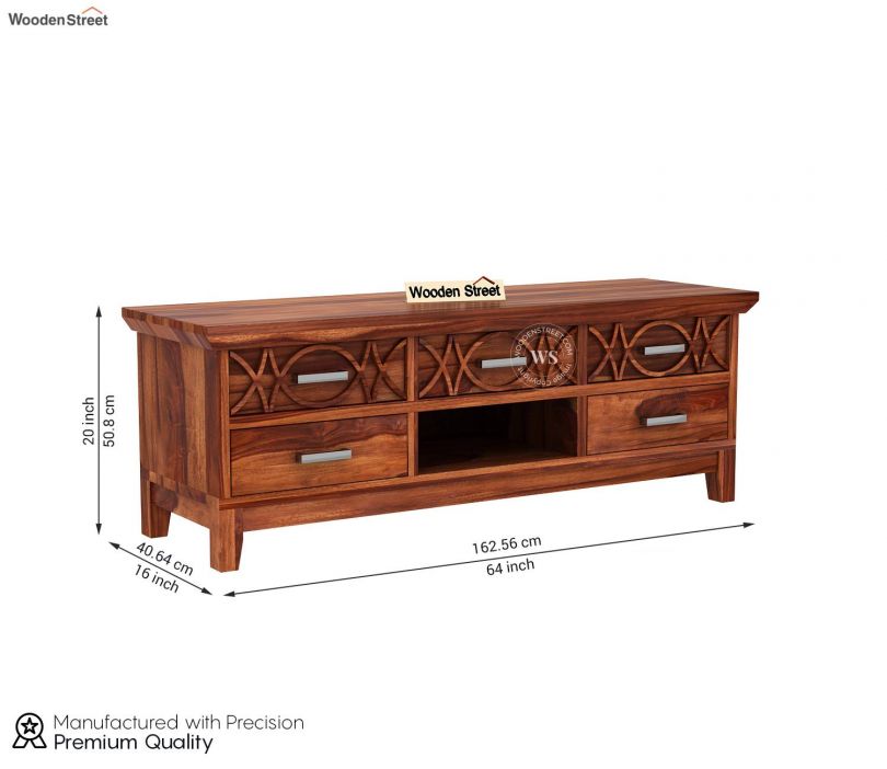 Dimension Image 1 - Allan Sheesham Wood Tv Unit with Five Pull Out Drawers (Honey Finish)