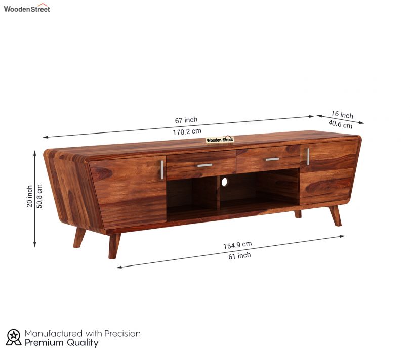 Dimension Image 1 - Melvina Sheesham Wood Tv Unit with Cupboards Drawers (Honey Finish)