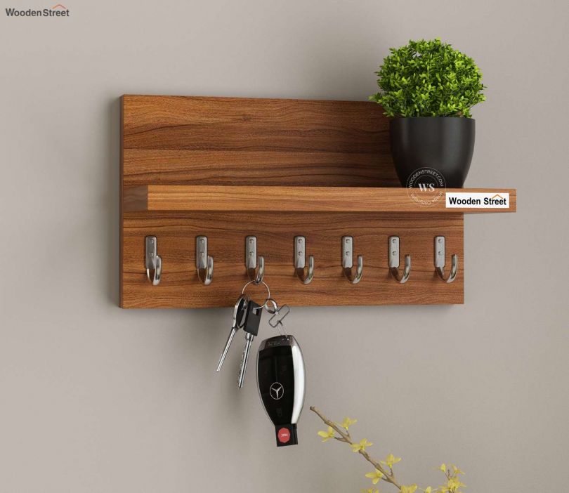 Buy Jace Wall Shelf with Key Holders (Exotic Teak Finish) @47% OFF