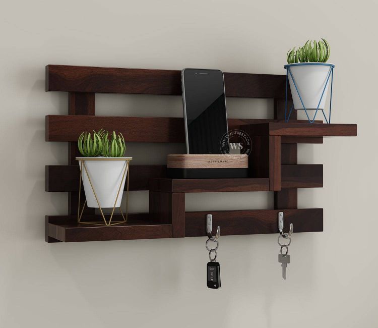 Buy Lyla Wall Shelf With Key Holder (Honey Finish) @26% OFF Online