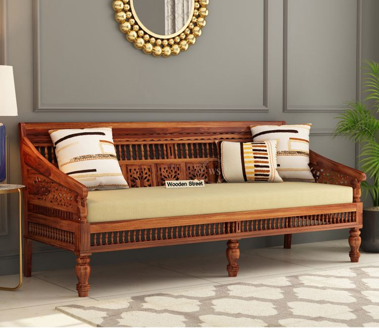 Alanis 3 Seater Wooden Sofa (Honey Finish)
