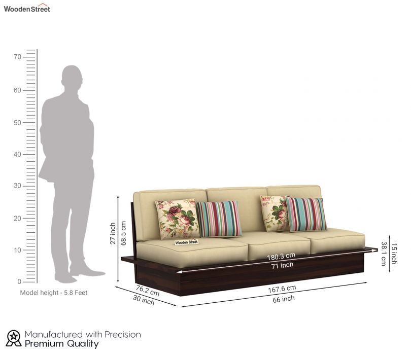 Dimension Image 1 - Dwayne Low Floor 3 Seater Wooden Sofa (Irish Cream, Walnut Finish)