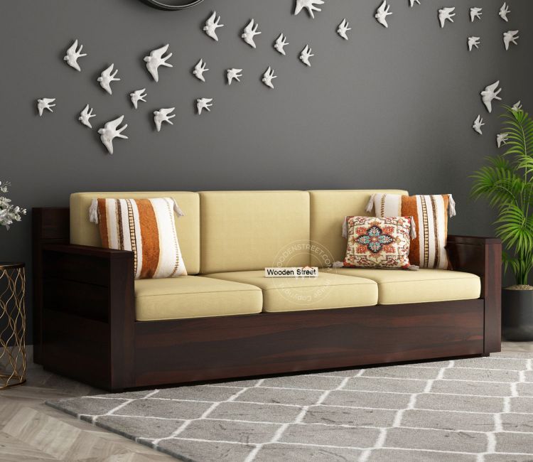 Marriott 3 Seater Wooden Sofa (Walnut Irish Cream) Marriott 3 Seater Wooden Sofa Set Walnut Finish | cheap sofa sets | wood sofa set models | sofa design wood | sheesham wood sofa set