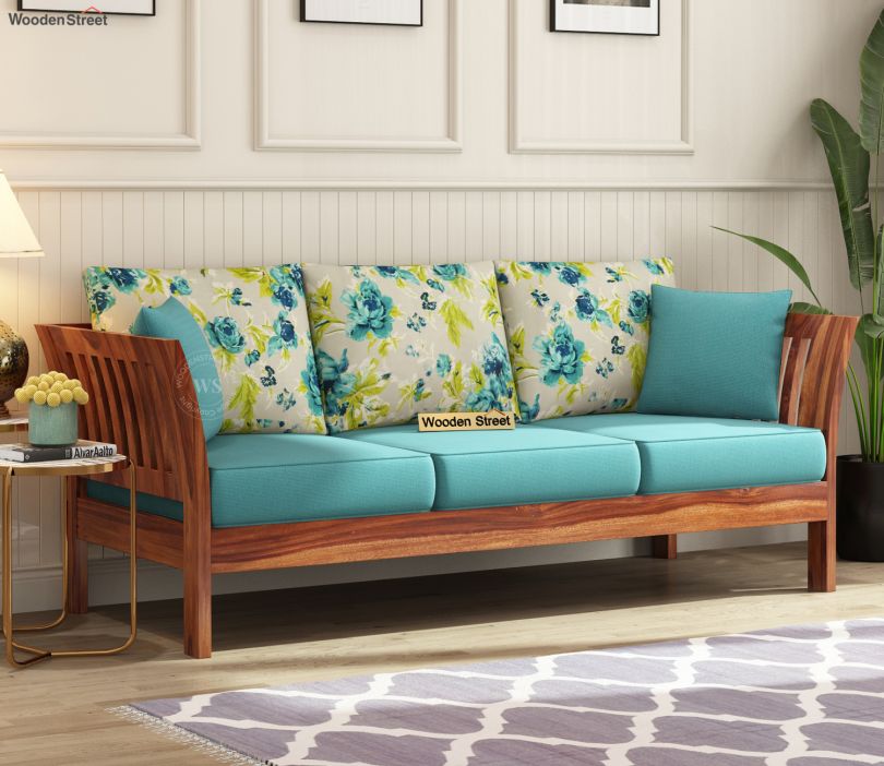 Wooden Teal Blue Sofas Buy Raiden Seater Wooden Sofa (Honey Teal