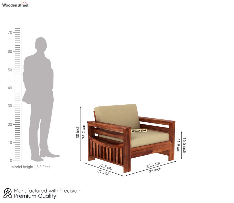 Dimension Image 1 - Sereta 1 Seater Wooden Sofa (Honey Finish)