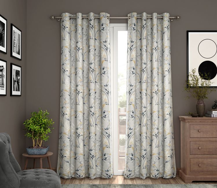Grey Daisy Uplands Floral Print Light-Filtering Long Door Curtains Set of 2 (Grey, 9 Feet) Luxury Curtains Online - Grey Daisy Uplands Floral Print Light-Filtering Long Door Curtains Set of 2