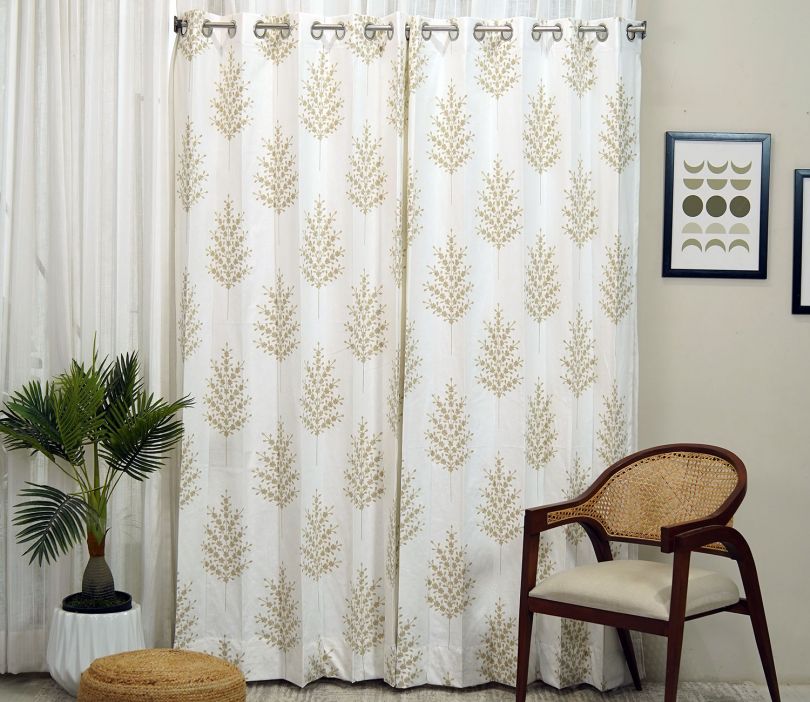Front Image 1 - Jacquard Tree 1 Piece Sheer Curtain (Beige, 9 Feet)