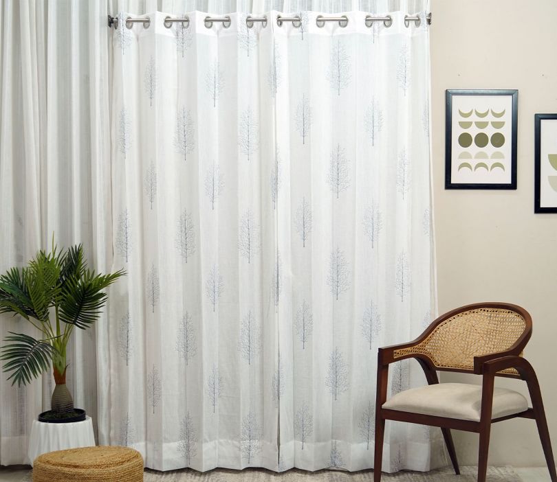 Front Image 1 - Shimmer Tree 1 Piece Sheer Curtain (Blue, 9 Feet)