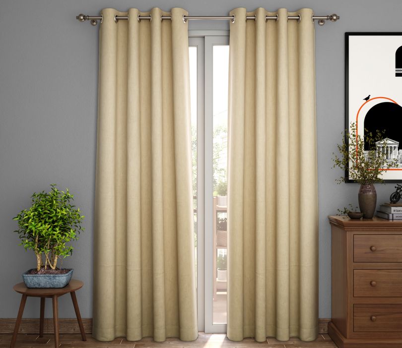 Front Image 1 - Solid Plain Light-Filtering Long Door Curtains Set of 2 (Cream, 9 Feet)
