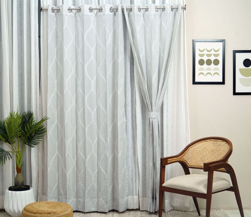 Front Image 1 - Twisted Long Door 1 Piece Sheer Curtain (Grey, 9 Feet)