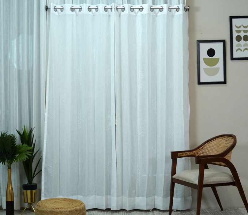 Front Image 1 - Shimmer Tree 1 Piece Sheer Curtain (White, 9 Feet)
