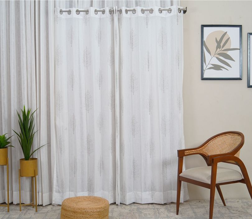 Front Image 1 - Shimmer Tree 1 Piece Sheer Curtain (Grey, 9 Feet)