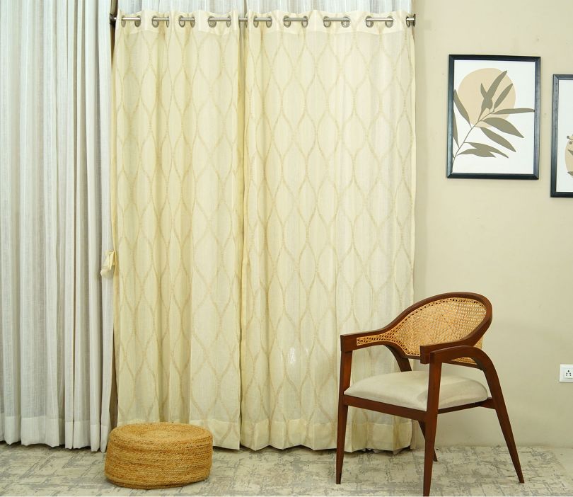 Front Image 1 - Twisted Long Door 1 Piece Sheer Curtain (Beige, 9 Feet)